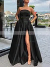 A-line Strapless Satin Sweep Train Sashes / Ribbons Prom Dresses #Favs020106934