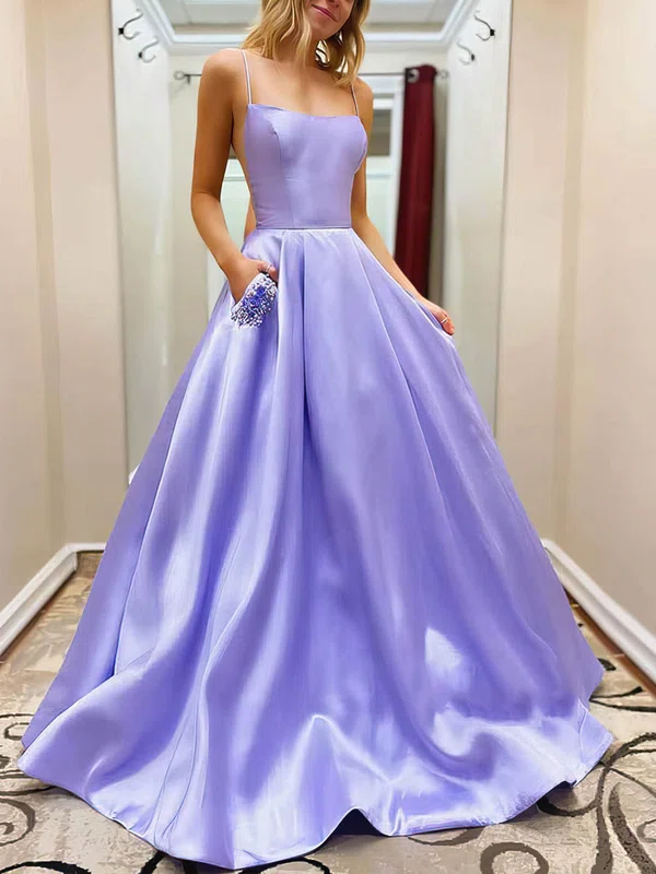 Ball Gown Square Neckline Satin Sweep Train Beading Prom Dresses #Favs020106938