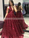Ball Gown V-neck Sequined Sweep Train Sashes / Ribbons Prom Dresses #Favs020106940