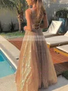 A-line V-neck Glitter Floor-length Sashes / Ribbons Prom Dresses #Favs020106944