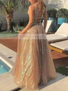A-line V-neck Glitter Floor-length Sashes / Ribbons Prom Dresses #Favs020106944