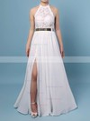 Sheath/Column Halter Lace Chiffon Floor-length Sashes / Ribbons Prom Dresses #Favs020103515