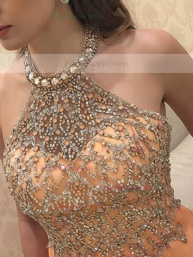 A-line Halter Chiffon Floor-length Beading Prom Dresses #Favs020106949