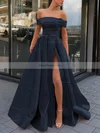 A-line Off-the-shoulder Satin Sweep Train Sashes / Ribbons Prom Dresses #Favs020106951