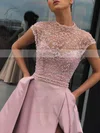 A-line High Neck Satin Sweep Train Beading Prom Dresses #Favs020106952