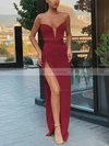 A-line Strapless Silk-like Satin Floor-length Split Front Prom Dresses #Favs020106958