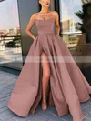 A-line Strapless Satin Sweep Train Sashes / Ribbons Prom Dresses #Favs020106959