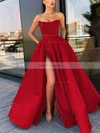 A-line Strapless Satin Sweep Train Sashes / Ribbons Prom Dresses #Favs020106959