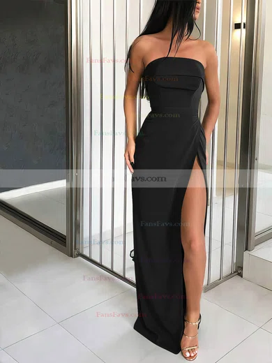 Sheath/Column Strapless Silk-like Satin Sweep Train Split Front Prom Dresses #Favs020106960