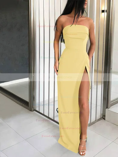 Sheath/Column Strapless Silk-like Satin Sweep Train Split Front Prom Dresses #Favs020106960