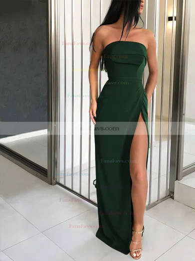 Sheath/Column Strapless Silk-like Satin Sweep Train Split Front Prom Dresses #Favs020106960