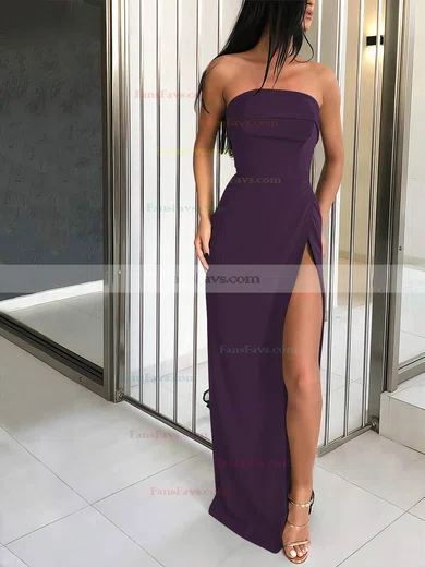 Sheath/Column Strapless Silk-like Satin Sweep Train Split Front Prom Dresses #Favs020106960