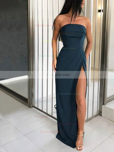 Sheath/Column Strapless Silk-like Satin Sweep Train Split Front Prom Dresses #Favs020106960