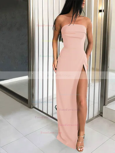 Sheath/Column Strapless Silk-like Satin Sweep Train Split Front Prom Dresses #Favs020106960