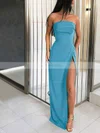 Sheath/Column Strapless Silk-like Satin Sweep Train Split Front Prom Dresses #Favs020106960