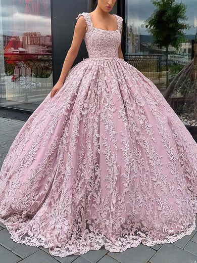 Ball Gown Square Neckline Lace Sweep Train Prom Dresses #Favs020106967