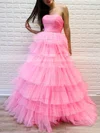 Princess Strapless Tulle Sweep Train Tiered Prom Dresses #Favs020106970