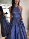 A-line Halter Glitter Sweep Train Pockets Prom Dresses #Favs020106972
