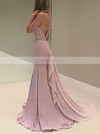 Trumpet/Mermaid One Shoulder Chiffon Sweep Train Beading Prom Dresses #Favs020103518