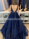 Ball Gown V-neck Tulle Sweep Train Appliques Lace Prom Dresses #Favs020106981