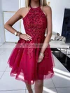 A-line Halter Tulle Short/Mini Appliques Lace Prom Dresses #Favs020106984