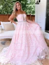 Ball Gown Strapless Tulle Sweep Train Beading Prom Dresses #Favs020106986
