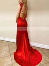 Trumpet/Mermaid V-neck Silk-like Satin Sweep Train Appliques Lace Prom Dresses #Favs020106987