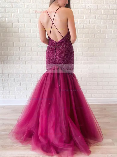 Trumpet/Mermaid V-neck Organza Sweep Train Beading Prom Dresses #Favs020106995