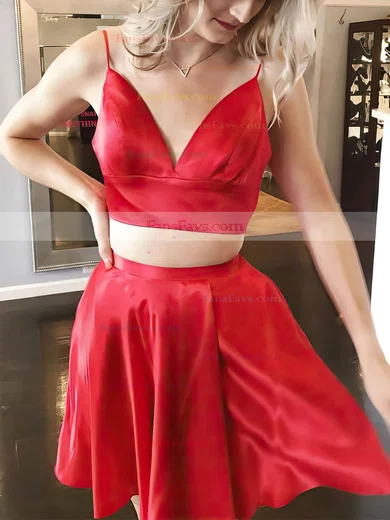 A-line V-neck Satin Short/Mini Bow Short Prom Dresses #Favs020106996