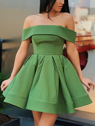 A-line Off-the-shoulder Silk-like Satin Short/Mini Short Prom Dresses #Favs020107000