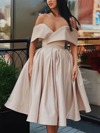 A-line Off-the-shoulder Silk-like Satin Knee-length Ruffles Short Prom Dresses #Favs020107001 A-line Off-the-shoulder Silk-like Satin Knee-length Ruffles Short Prom Dresses #Favs020107001