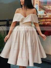 A-line Off-the-shoulder Silk-like Satin Knee-length Ruffles Short Prom Dresses #Favs020107001