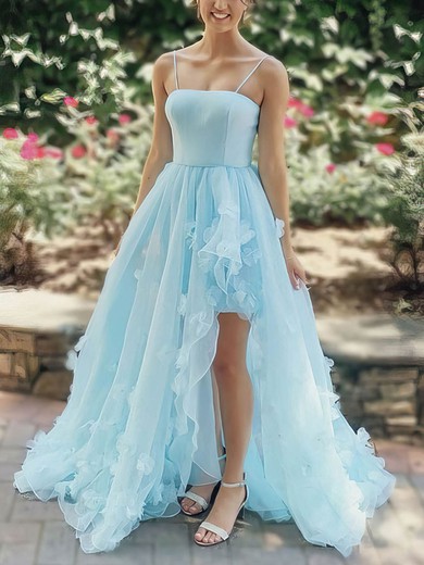 A-line Strapless Tulle Sweep Train Flower(s) Prom Dresses #Favs020107003
