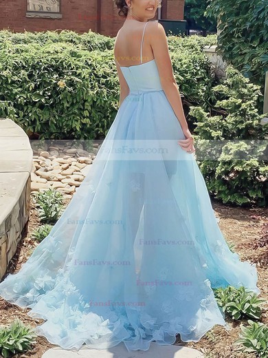 A-line Strapless Tulle Sweep Train Flower(s) Prom Dresses #Favs020107003