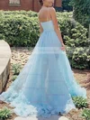 A-line Strapless Tulle Sweep Train Flower(s) Prom Dresses #Favs020107003
