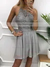 A-line Scoop Neck Chiffon Short/Mini Beading Short Prom Dresses #Favs020107005