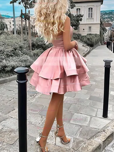 Ball Gown One Shoulder Satin Short/Mini Tiered Short Prom Dresses #Favs020107006
