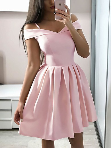 A-line Off-the-shoulder Satin Short/Mini Prom Dresses #Favs020107009