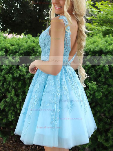 A-line V-neck Tulle Short/Mini Beading Short Prom Dresses #Favs020107010