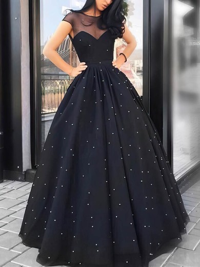 Ball Gown Scoop Neck Tulle Floor-length Pearl Detailing Prom Dresses #Favs020107012