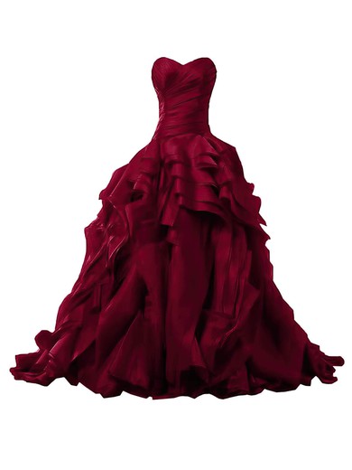 Ball Gown Sweetheart Organza Sweep Train Ruffles Burgundy Original Prom Dresses #Favs020103541