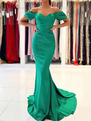 Trumpet/Mermaid Off-the-shoulder Silk-like Satin Sweep Train Ruffles Prom Dresses #Favs020107019 Trumpet/Mermaid Off-the-shoulder Silk-like Satin Sweep Train Ruffles Prom Dresses #Favs020107019