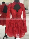 A-line High Neck Lace Short/Mini Beading Prom Dresses #Favs020107023