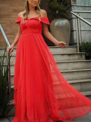 A-line Off-the-shoulder Tulle Sweep Train Prom Dresses #Favs020107031 A-line Off-the-shoulder Tulle Sweep Train Prom Dresses #Favs020107031