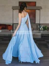 A-line One Shoulder Silk-like Satin Floor-length Ruffles Prom Dresses #Favs020107042