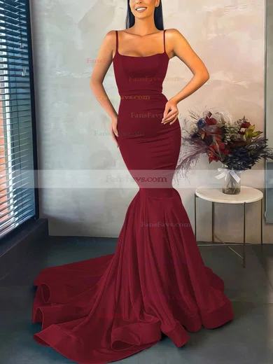 Trumpet/Mermaid Square Neckline Stretch Crepe Sweep Train Prom Dresses #Favs020107045