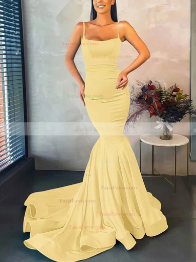 Trumpet/Mermaid Square Neckline Stretch Crepe Sweep Train Prom Dresses #Favs020107045