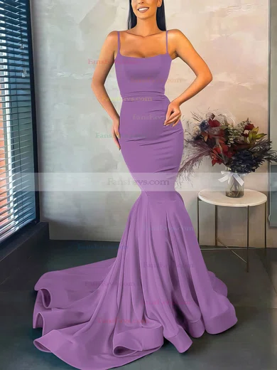 Trumpet/Mermaid Square Neckline Stretch Crepe Sweep Train Prom Dresses #Favs020107045