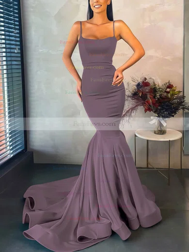 Trumpet/Mermaid Square Neckline Stretch Crepe Sweep Train Prom Dresses #Favs020107045