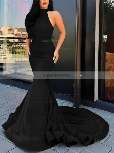 Trumpet/Mermaid Halter Silk-like Satin Court Train Cascading Ruffles Prom Dresses #Favs020107051